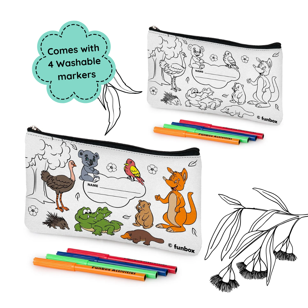 Australiana Animals Colour-In Pencil Case Kit - 10 Pack ($3.50 per child)
