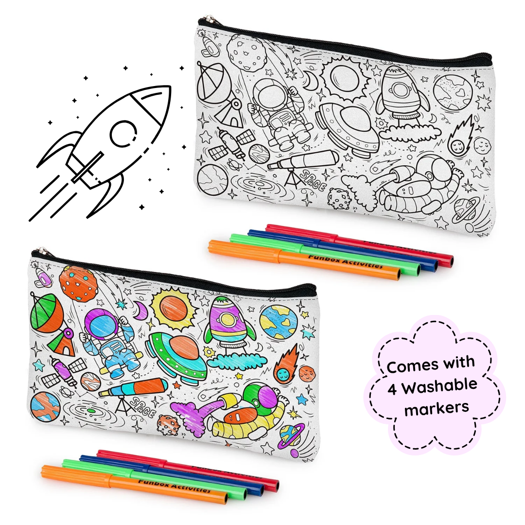 Space-Themed Colour-In Pencil Case Kit - 10 pack ($3.50 per child)