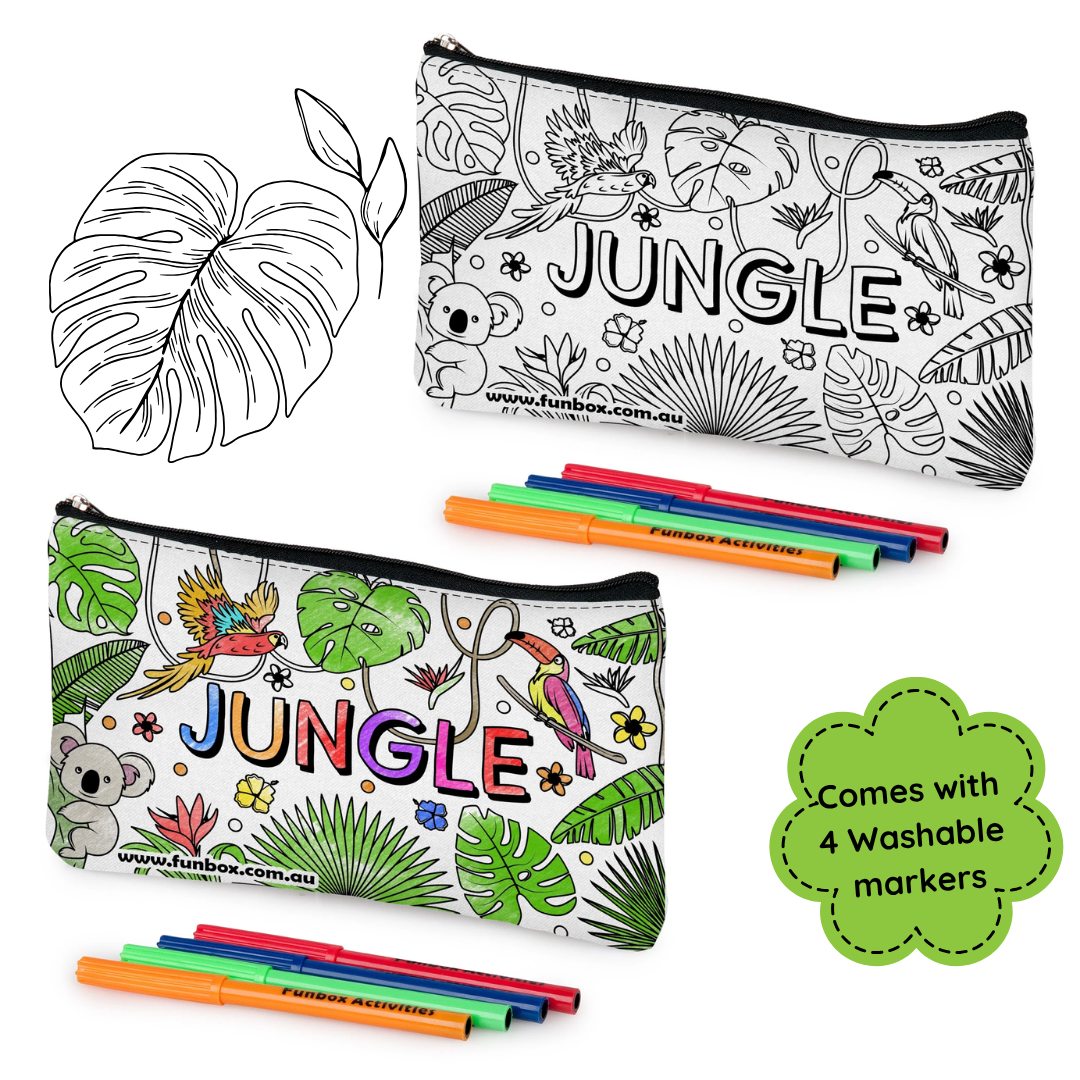 Jungle-Themed Colour-In Pencil Case Kit - 10 Pack ($3.50 per child)