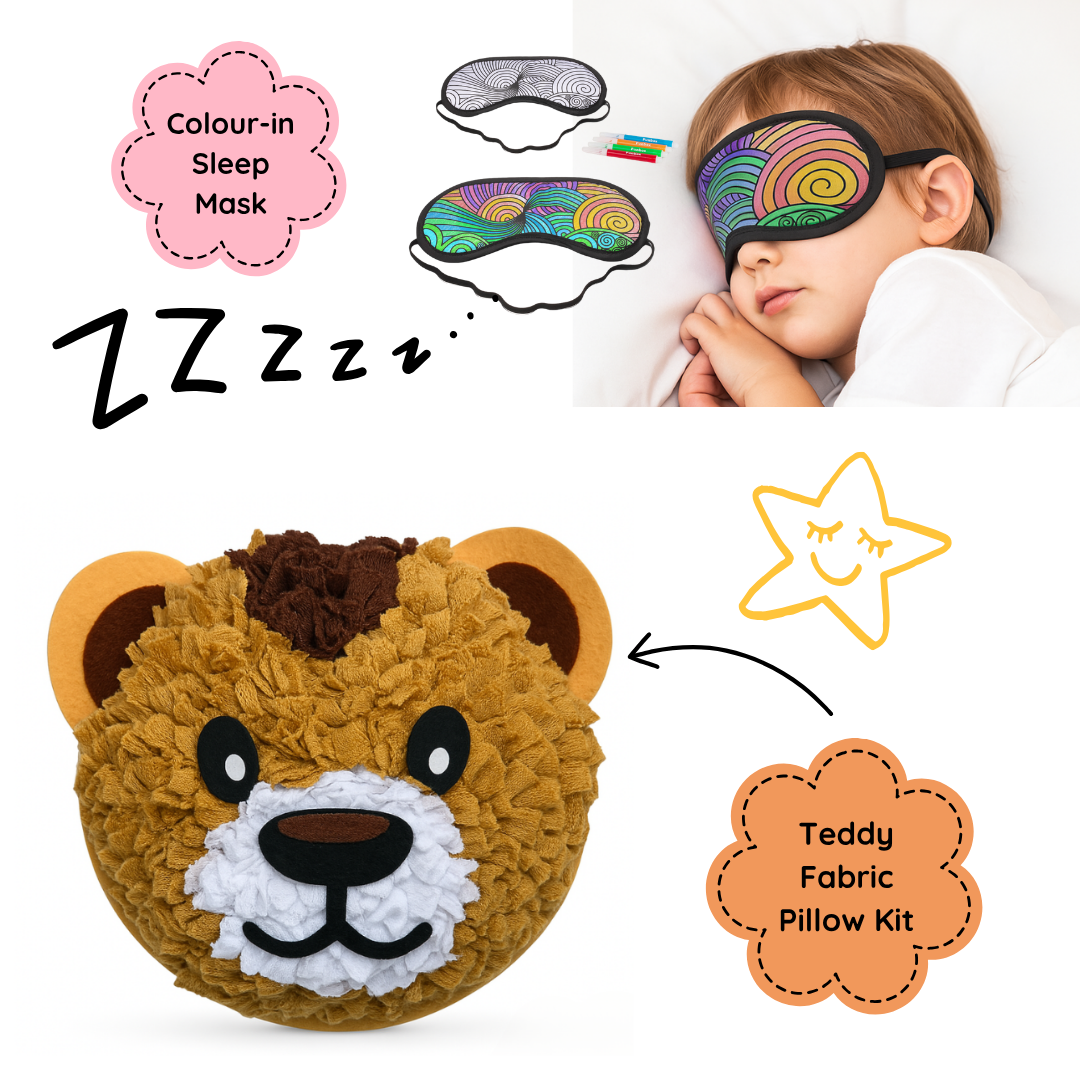 Teddy Fabric Pillow & Sleep Mask Kit - 10 Pack ($10.95 per child)